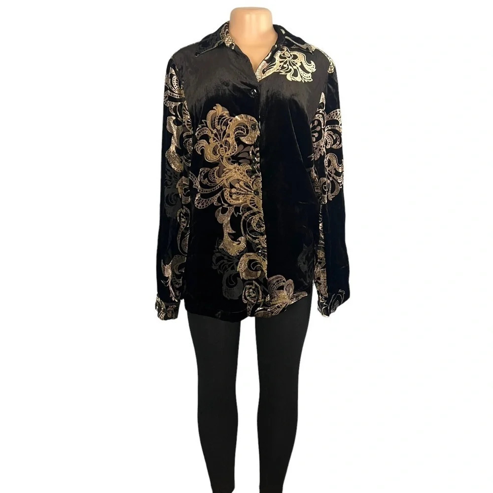 Pendleton Vintage Black Velvet Long Sleeve Button Down Blouse - Picture 5 of 11